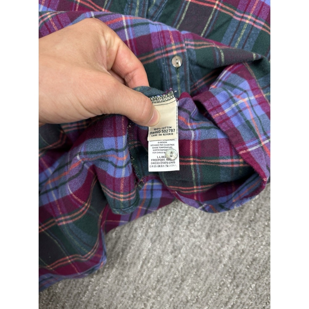 LL Bean Flannel Plaid Shirt Relaxed Fit Womens XL Green Purple Cabincore - Picture 7 of 11
